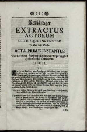 Vollständiger Extractus Actorum Utriusque institantiae.