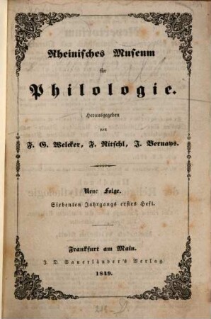 Rheinisches Museum für Philologie. 7. 1850