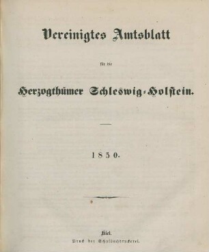 1850: Amtsblatt für die Herzogthümer Schleswig-Holstein