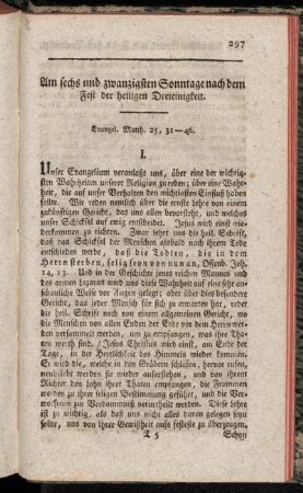 Am sechs und zwanzigsten Sonntage nach dem Fest der heiligen Dreieinigkeit