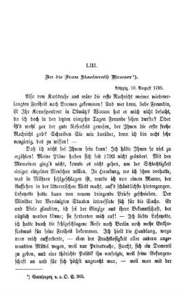 LIII. An die Frau Staatsrath Brauer.