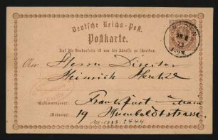 Postkarte an Heinrich Henkel : 20.08.1873