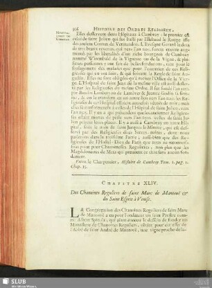 Chapitre XLIV. Des Chanoines Reguliers de saint Marc des Mantoue & du Saint Esprit à Venise