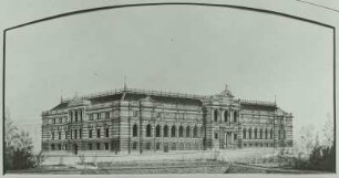 Dresden. Das Albertinum nach dem Ulbau im Jahre 1888. Foto einer perspektivischen Zeichnung (Sepia): Blattgröße 222 x 368 mm