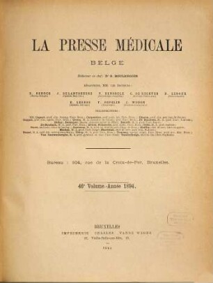Presse médicale belge. 46. 1894