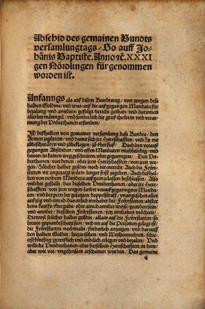 Abschid des gemainen Bundtsversamlungstags, so auff Joh. Bapt. a. 1531 gen Nördlingen fürgenommen worden ist