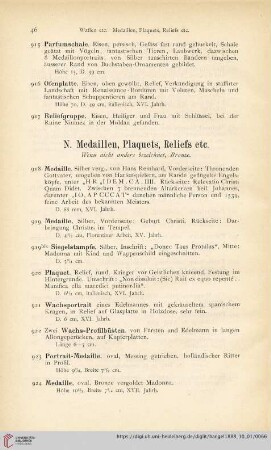 N. Medaillen, Plaquets, Reliefs etc (Nr. 918 - 972)