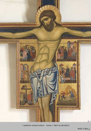 Kruzifix mit Passionsszenen : Zentrales Bildfeld: Passion Christi