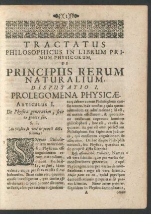 Disputatio I. Prolegomena Physicae.