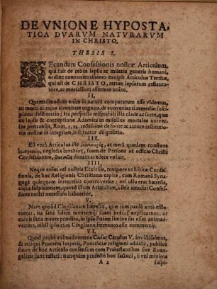 Disputatio VII. Ex articulo tertio Confeßionis Augustanæ. De Vnione Hypostatica Dvarvm Natvrarvm In Christo