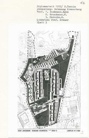 Bebauung [Kremerberg], Ahrensburg (Diplomarbeit bei Willy Kreuer): Lageplan 1:1000