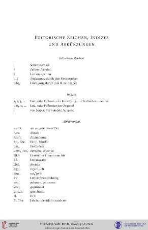 Editorische Zeichen, Indizes und Abkürzungen