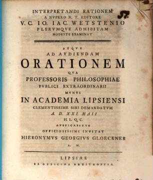 Interpretandi Rationem A Nvpero N. T. Editore V. C. Io. Iac. Wetstenio Plervmqve Adhibitam Modeste Examinat