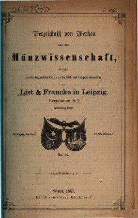 Lager-Verzeichnis. 37. 1867