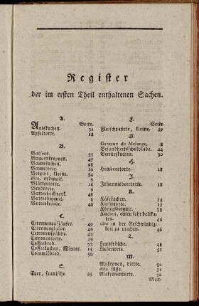 Register der im ersten Theil enthaltenen Sachen.
