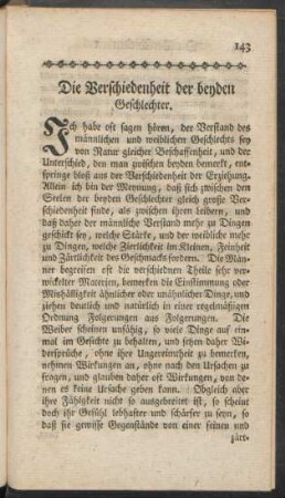 Die Verschiedenheit der beyden Geschlechter