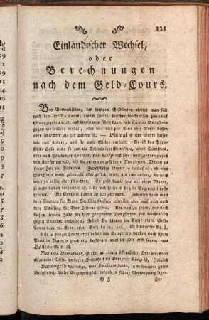 Einländischer Wechsel, oder Berechnungen nach dem Geld-Cours.