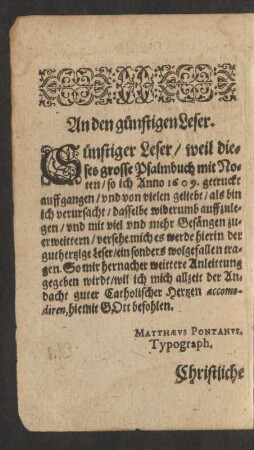 An den günstigen Leser.
