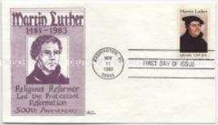 Ersttagsbrief aus den USA mit Sondermarke und Sonderstempel zum 500. Geburtstag von Martin Luther