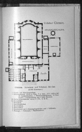 Volksbad Giessen. Kellergeschoss. Grundriss