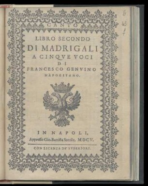 Francesco Genvino: Libro secondo di madrigali a cinque voci. Canto