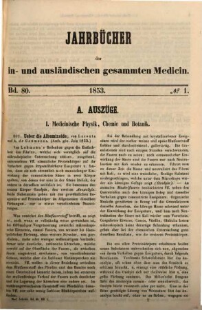Carl Christian Schmidt's Jahrbücher der in- und ausländischen gesammten Medicin. 80. 1853