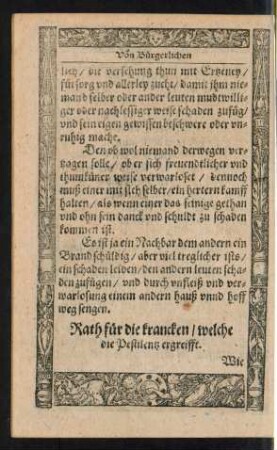 Rath für die krancken/ welche die Pestilentz ergreifft.