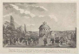 "Perspectivische Ansicht von dem Volksfeste auf dem Schiesshausplatze bei Pforzheim, gefeiert bei der Einweihung des von Sr. König. Hoheit dem Grossherzog Leopold gestifteten Monement für die 400 bei Wimpfen gefallenen Pforzheimer Bürger, den 6ten Mai 1834."