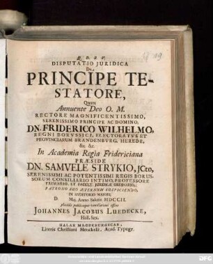 Disputatio Juridica De Principe Testatore