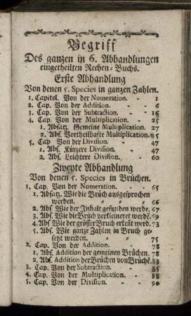 Begriff Des ganzen in 6. Abhandlungen eingetheilten Rechen-Buchs.