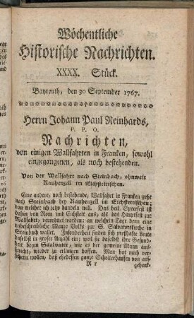 XXXX. Stück. Bayreuth, den 30 September 1767.