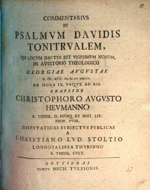 Commentarius in psalmum Davidis tonitrualem, qui locum nactus est vigesimum nonum