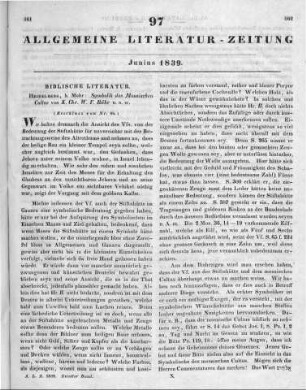 Bähr, K. C. W. F.: Symbolik des Mosaischen Cultus. Bd. 1. Heidelberg: Mohr 1837 (Beschluss von Nr. 96)