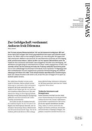 Zur Gefolgschaft verdammt : Ankaras Irak-Dilemma
