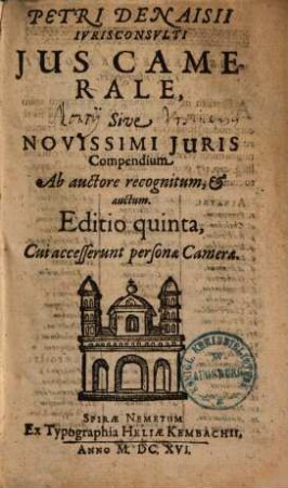 Ius camerale sive novissimi iuris compendium