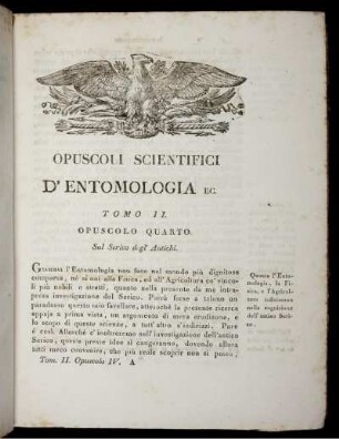 Opuscoli Scientifici D' Entomologia Ec. Tomo II. Opuscolo Quarto. Sul Serico degl' Antichi.