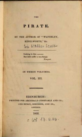 The Pirate : In Three Volumes, 3
