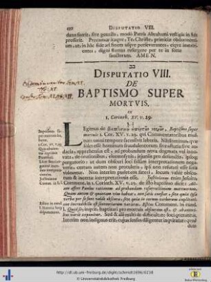 VIII. De Baptismo Super Mortuis.
