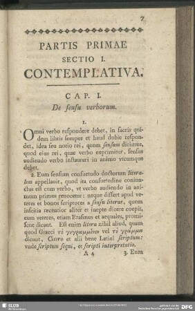 [Pars Prima] : Sectio I. Contemplativa. Sectio II. Praeceptiva