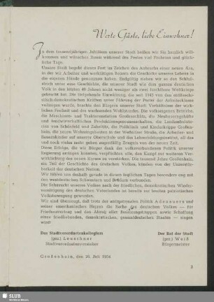 Werte Gäste, liebe Einwohner!