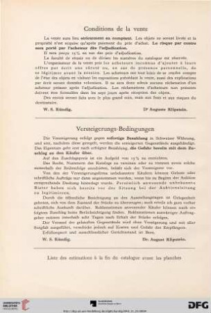 Conditions de la vente – Versteigerungs-Bedingungen