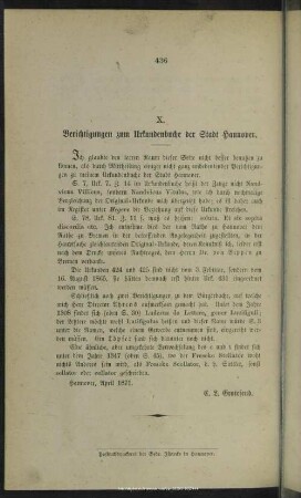 X. Berichtigungen zum Urkundenbuche der Stadt Hannover