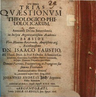 Trias quaestionum theologico-philologicarum