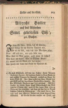 Albrecht Haller auf das Absterben Seiner geliebtesten Elise, geb. Bucher