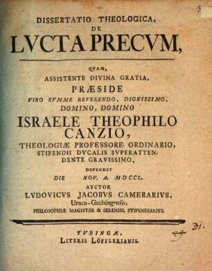 Dissertatio Theologica, De Lvcta Precvm