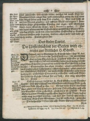 Das Ander Capitel. Die Unsterblichkeit der Seelen wird erwiesen aus Göttlicher H. Schrifft.