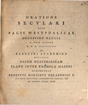 Oratione seculari ... Pacem Westphalicam plane inter exempla haberi