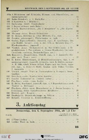 3. Auktionstag: Donnerstag, den 6. September 1934, ab 3.30 Uhr (Nr. 651-975)