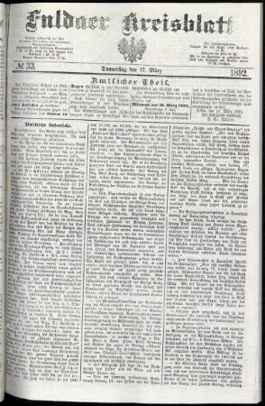Erste Ausgabe vom Donnerstag, den 17. März 1892.