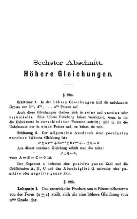 Sechster Abschnitt. Höhere Gleichungen.